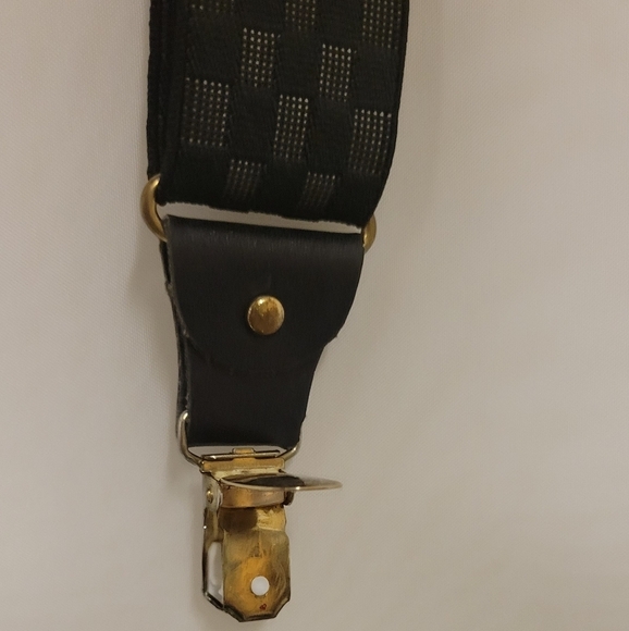 Vintage Pelican USA Black Adjustable Elastic Gold Clip on Checkered Suspenders - Picture 14 of 14